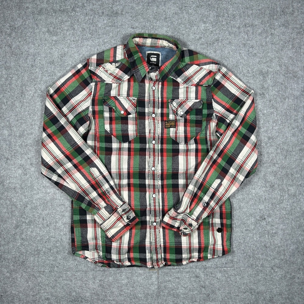 G Star flannel Mens Medium Multicolor Midnight Harstadt Plaid Western Pearl Snap